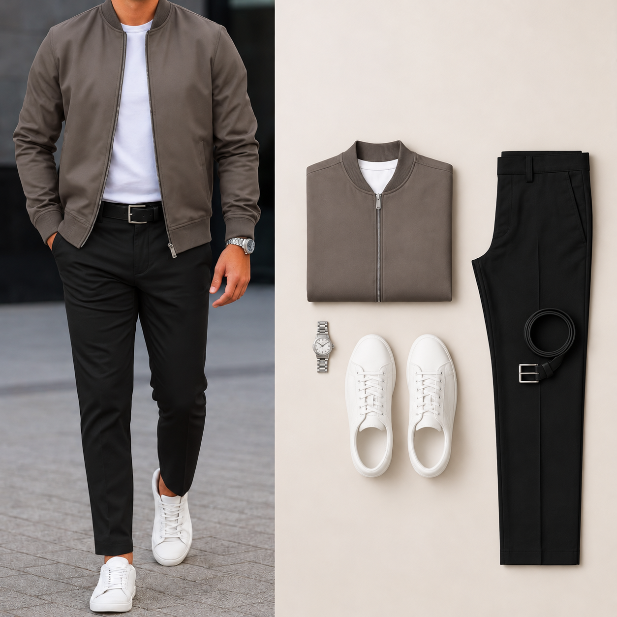 Men’s Full-Zip Bomber Jacket & Straight-Leg Pants  2-Piece Casual Outfit