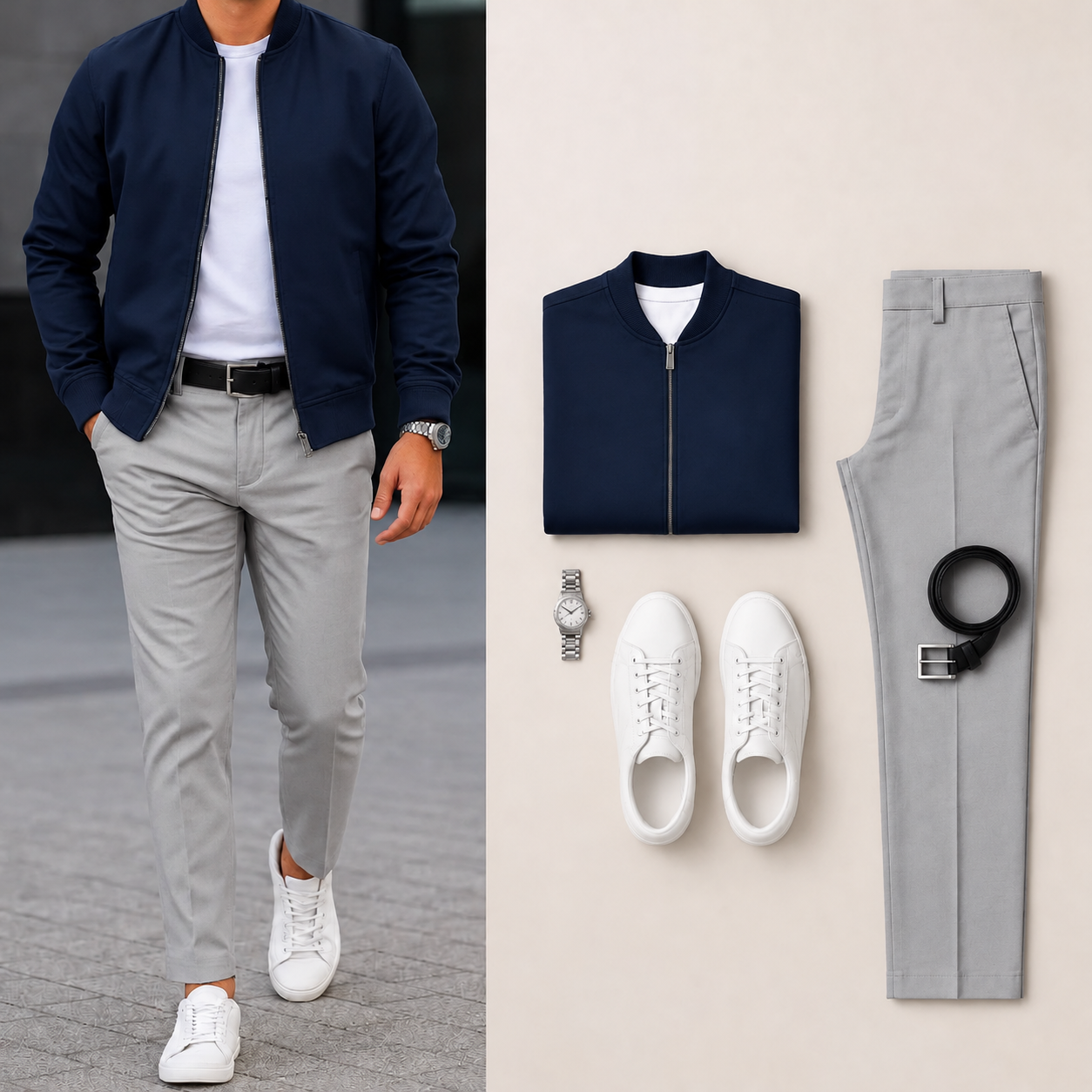 Men’s Full-Zip Bomber Jacket & Straight-Leg Pants  2-Piece Casual Outfit