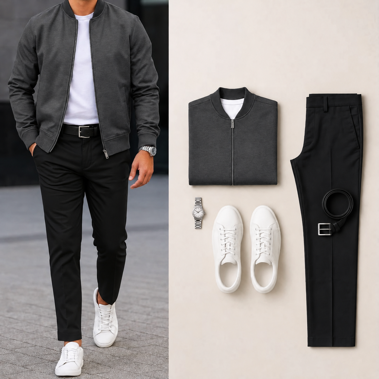 Men’s Full-Zip Bomber Jacket & Straight-Leg Pants  2-Piece Casual Outfit