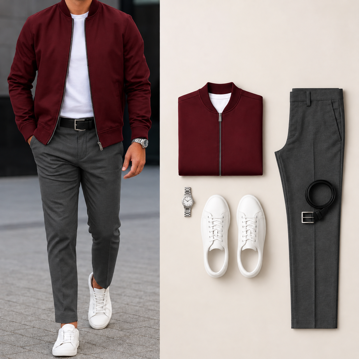 Men’s Full-Zip Bomber Jacket & Straight-Leg Pants  2-Piece Casual Outfit