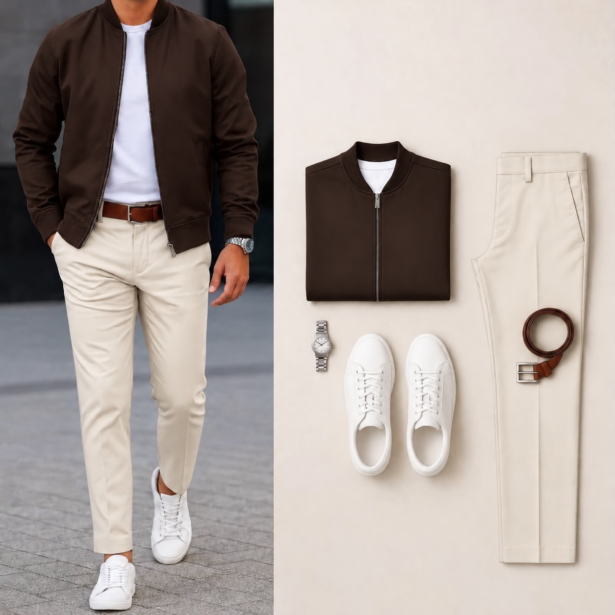Men’s Full-Zip Bomber Jacket & Straight-Leg Pants  2-Piece Casual Outfit