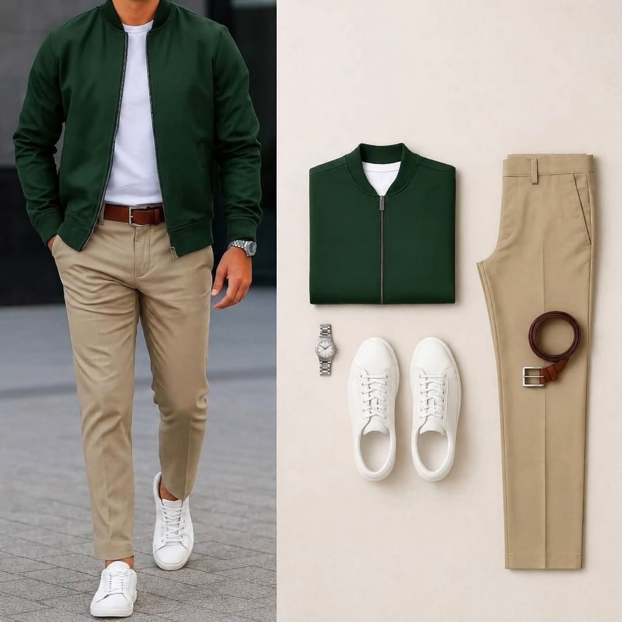 Men’s Full-Zip Bomber Jacket & Straight-Leg Pants  2-Piece Casual Outfit