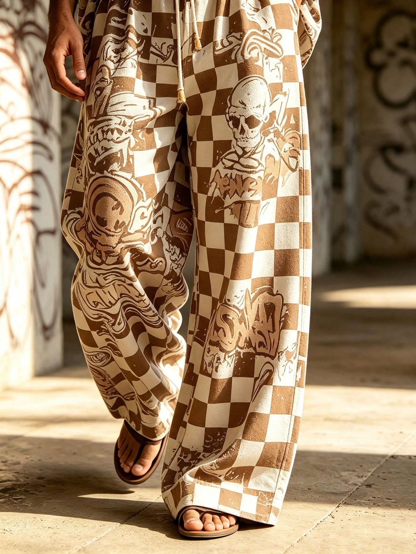Men's Casual Print Long-Sleeve Shirt And Wide-Leg Pants Two-Piece Set