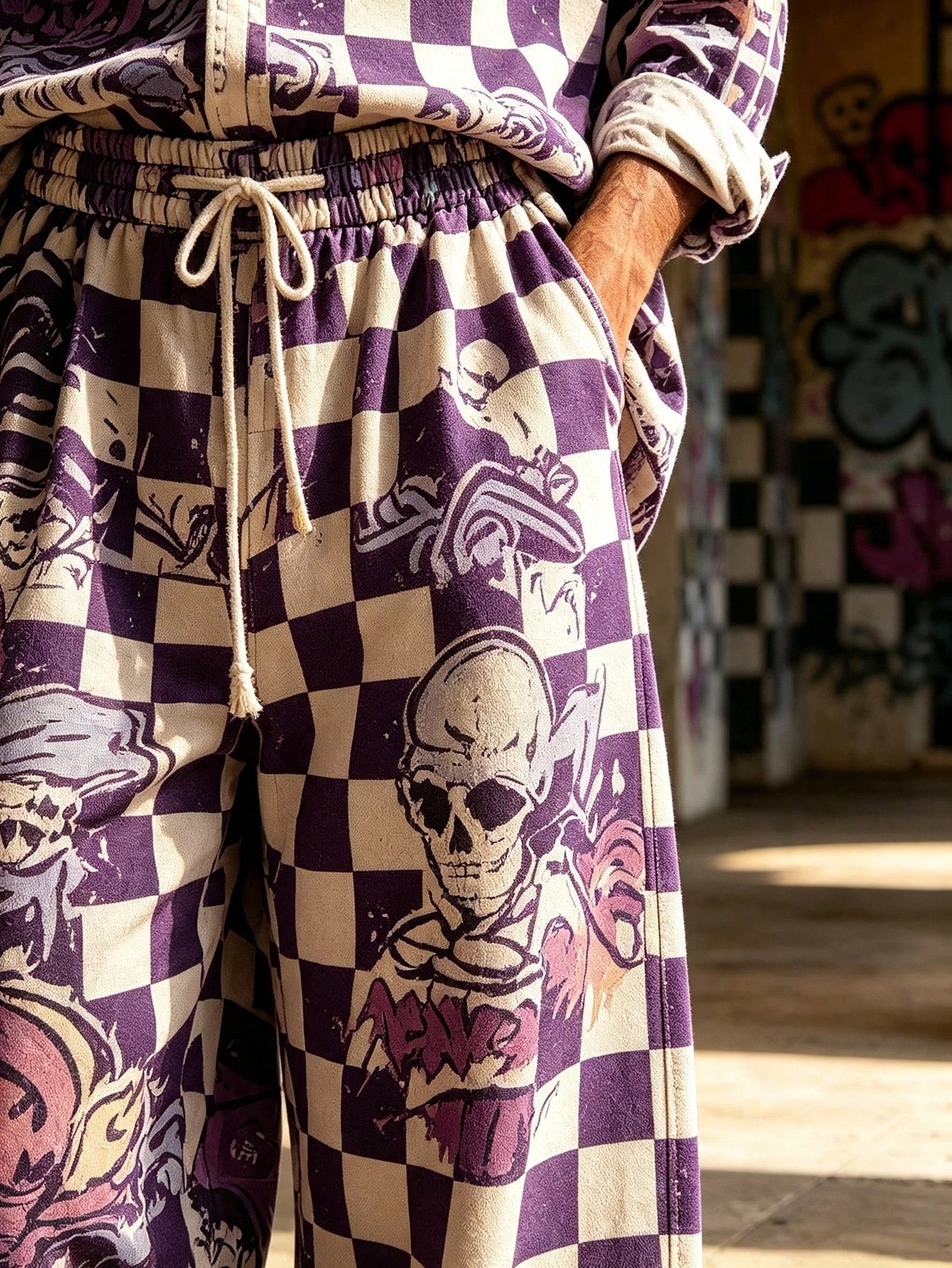 Men's Casual  Artistic Print Long-Sleeve Shirt And Wide-Leg Pants Two-Piece Set