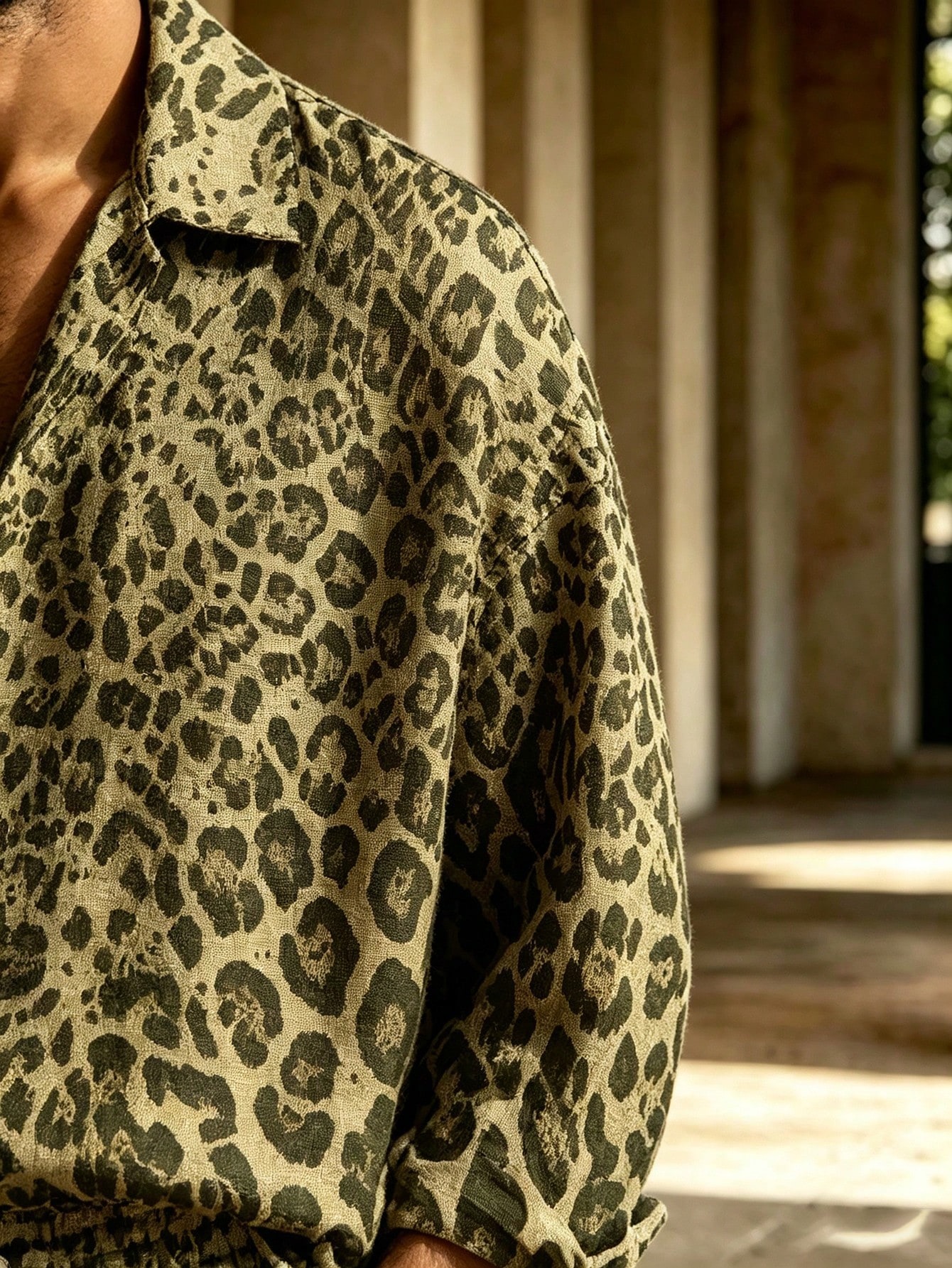 Men's Casual  Artistic Print Long-Sleeve Shirt And Wide-Leg Pants Two-Piece Set