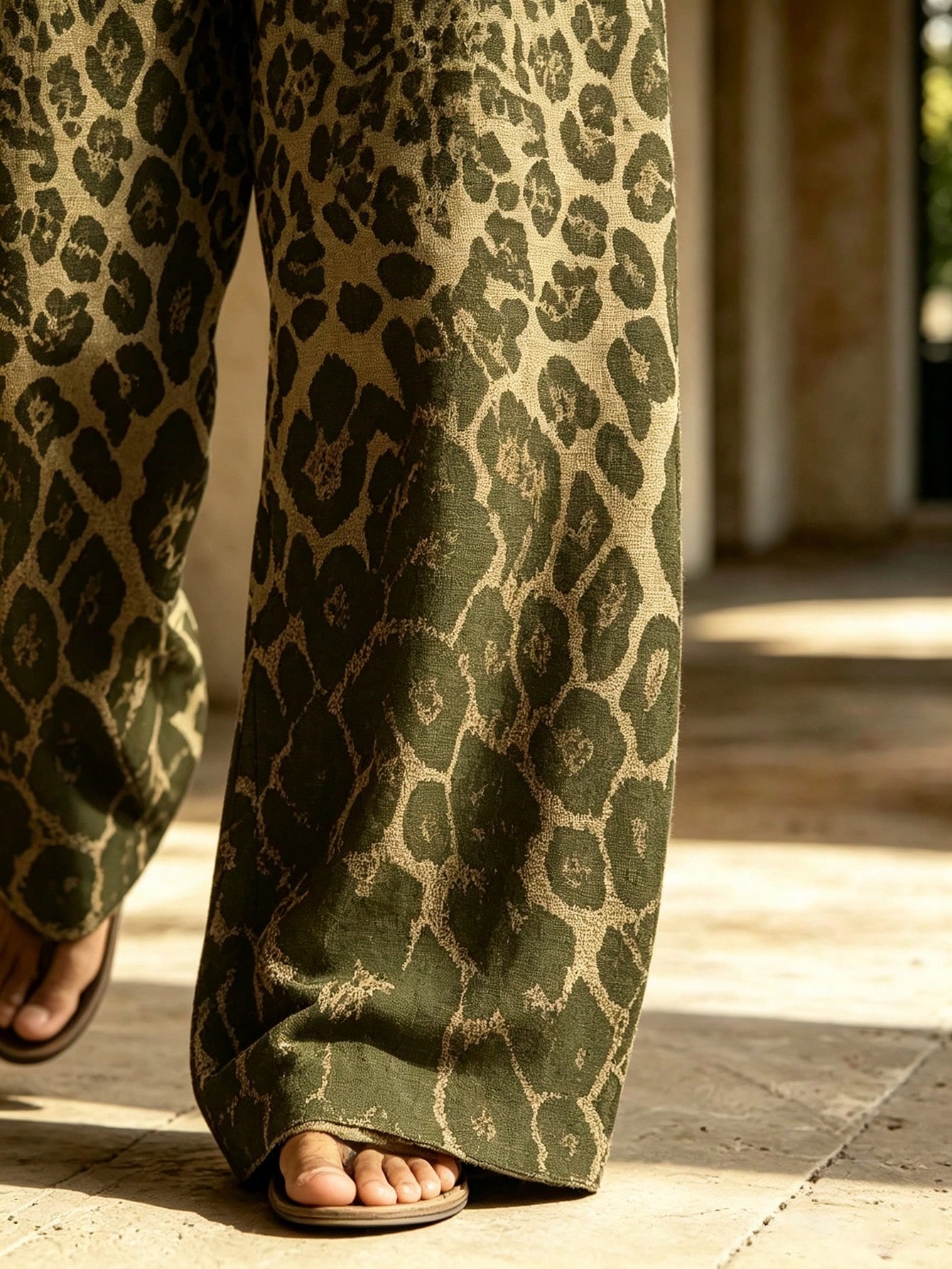 Men's Casual  Artistic Print Long-Sleeve Shirt And Wide-Leg Pants Two-Piece Set