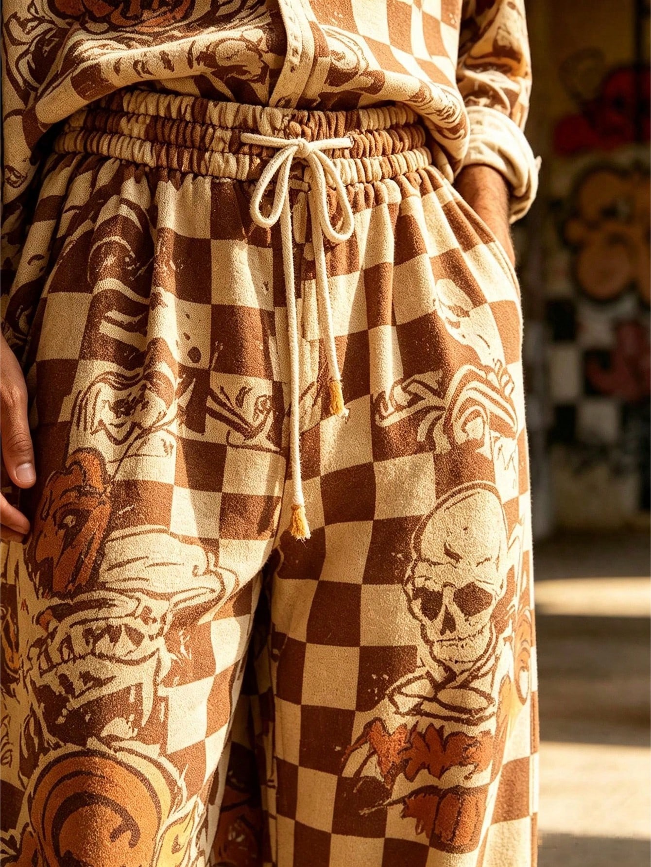 Men's Casual  Artistic Print Long-Sleeve Shirt And Wide-Leg Pants Two-Piece Set