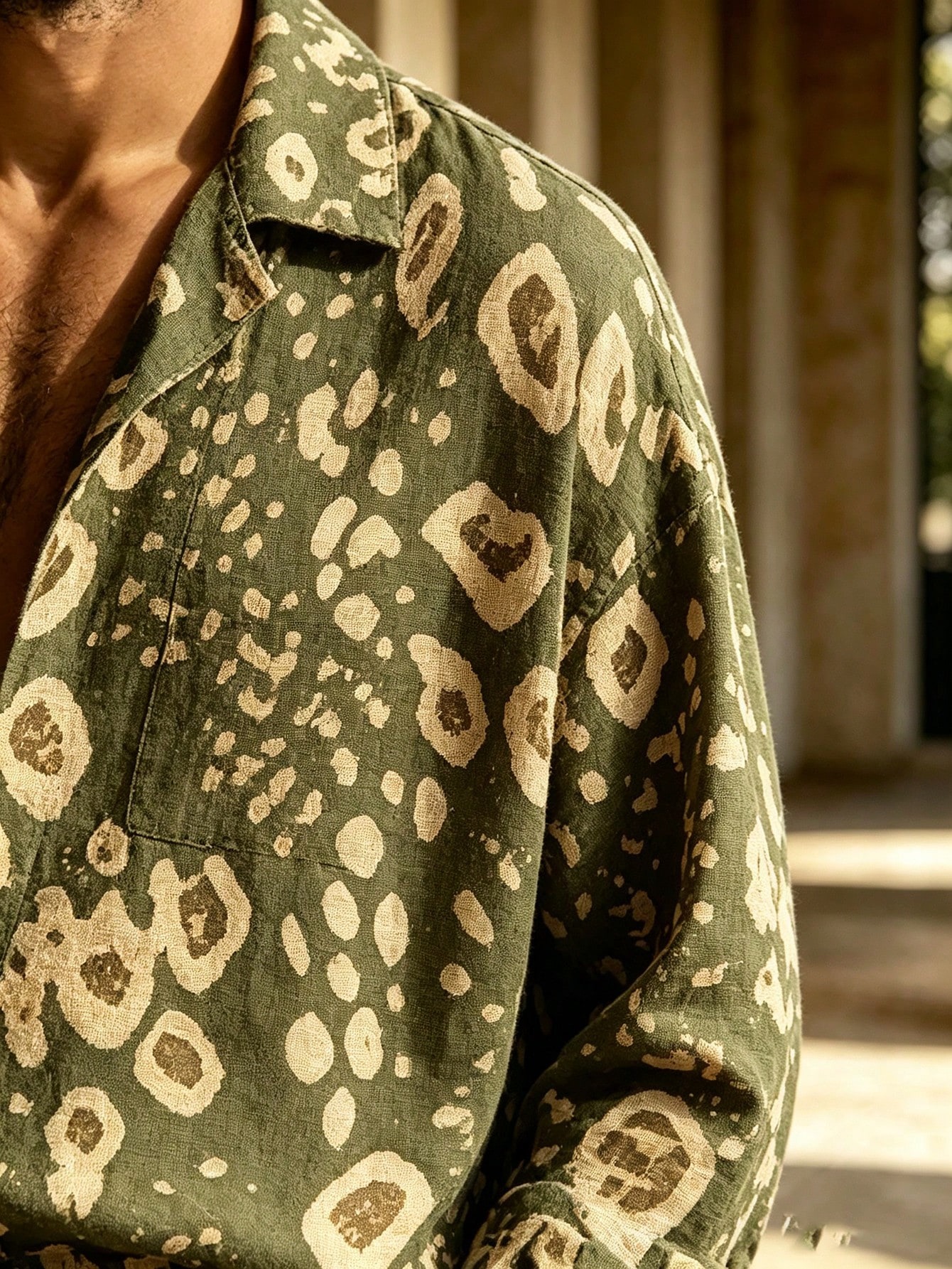 Men's Casual  Artistic Print Long-Sleeve Shirt And Wide-Leg Pants Two-Piece Set