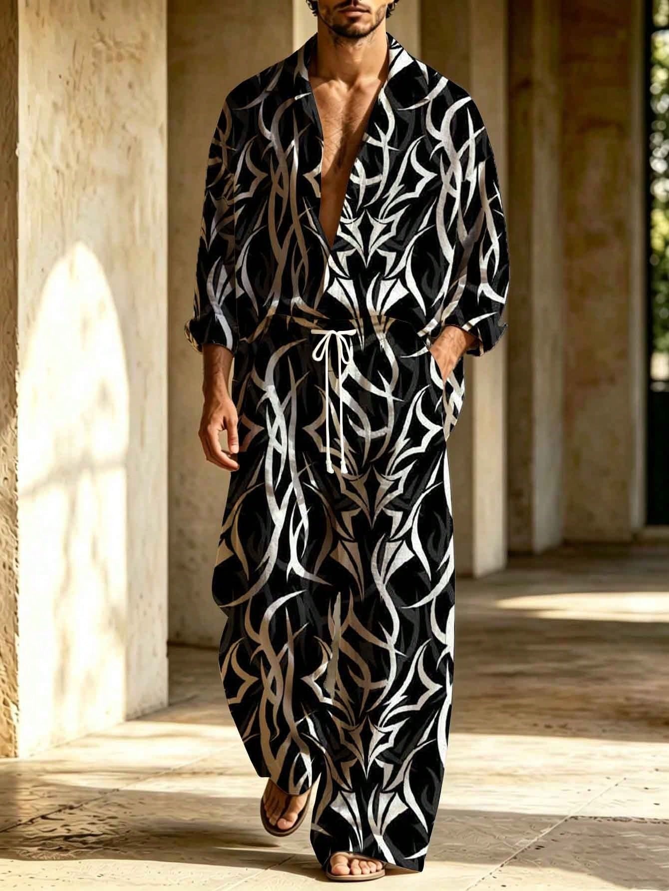 Men's Casual Abstract Thorn Print Two-Piece Set
