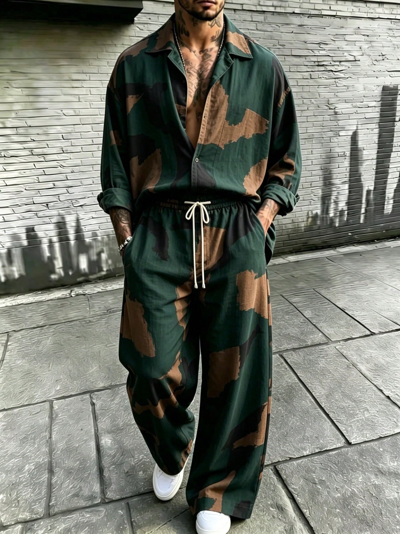 Men's Casual Print Two-Piece Suit - Non-Embroidered