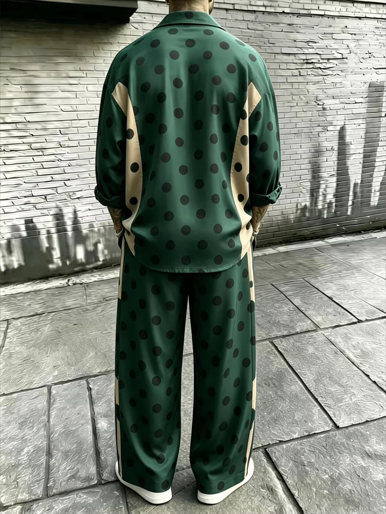 Men's Casual Two-Piece Suit - Digital Print (Non-Embroidered) Vintage Loose Fit, Elastic Waist Drawstring Casual Pants