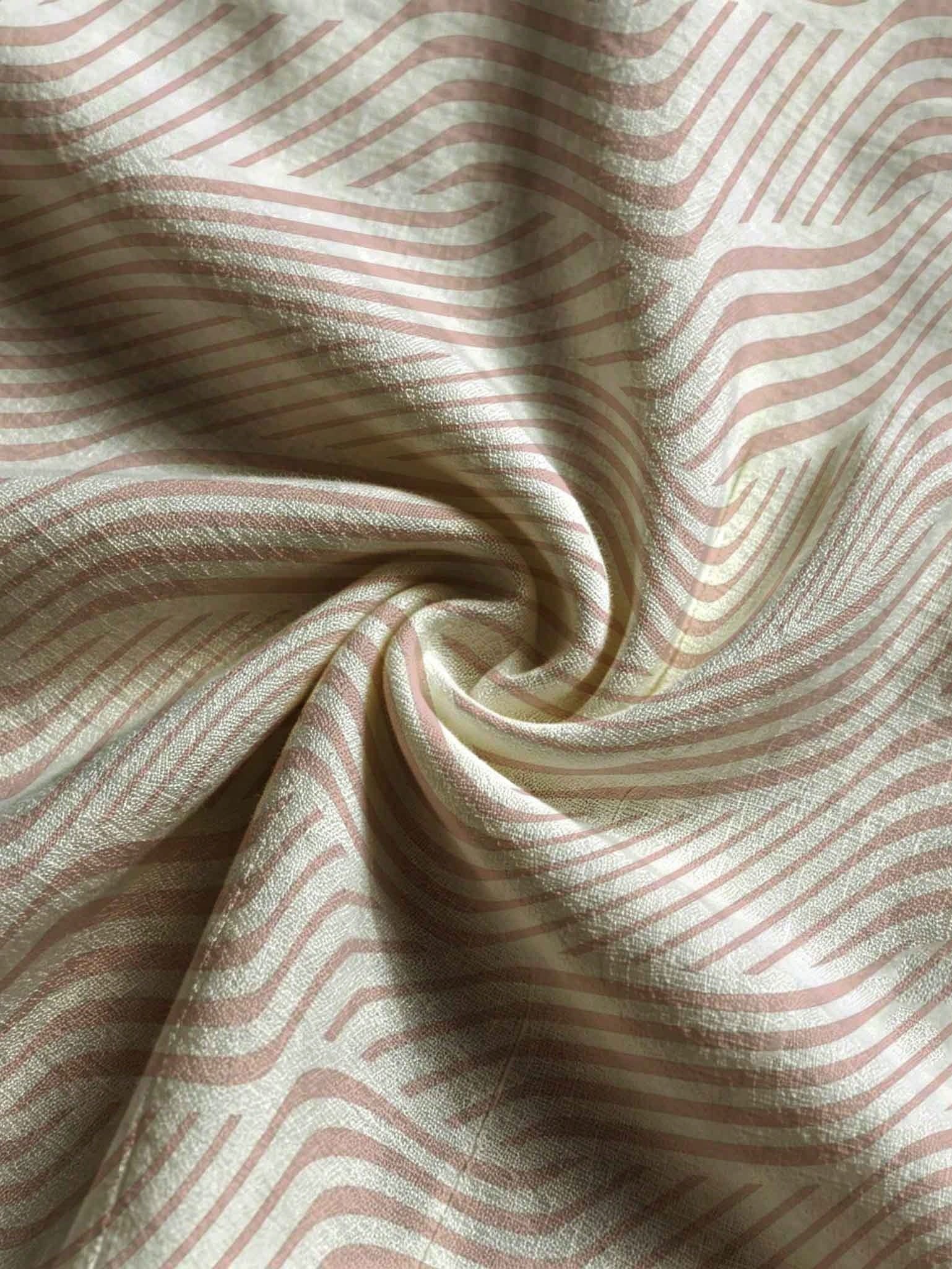 Men's Linen Pink And White Striped Printed Long-Sleeve Shirt With A Turn-Down Collar + Drawstring Wide-Leg Pants Two-Piece Set