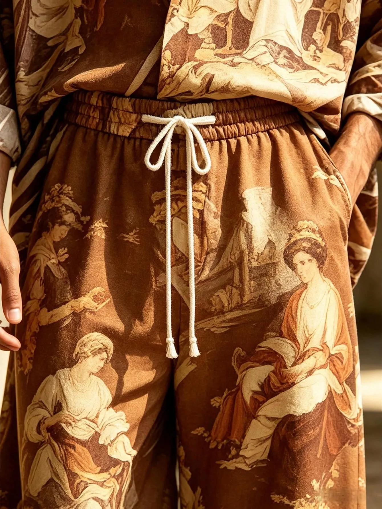 Men's Casual  Artistic Print Long-Sleeve Shirt And Wide-Leg Pants Two-Piece Set