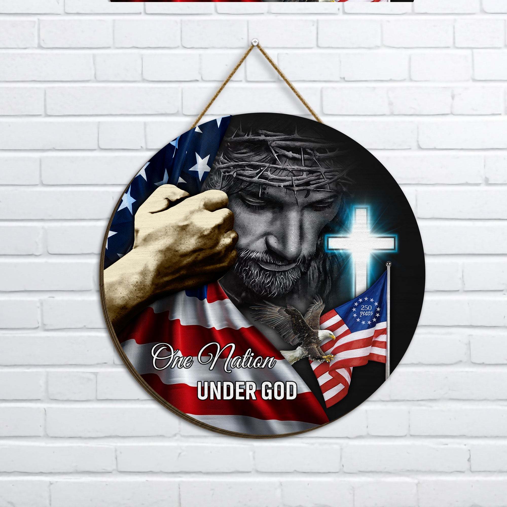 One Nation Under God 250th Anniversary Betsy Ross Round Wooden Sign ...