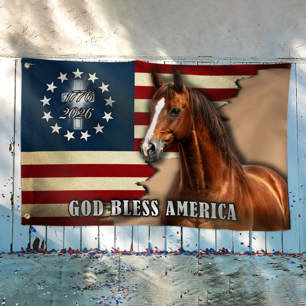 God Bless America Flag, 1776 2026 Patriotic Horse Grommet Flag ...