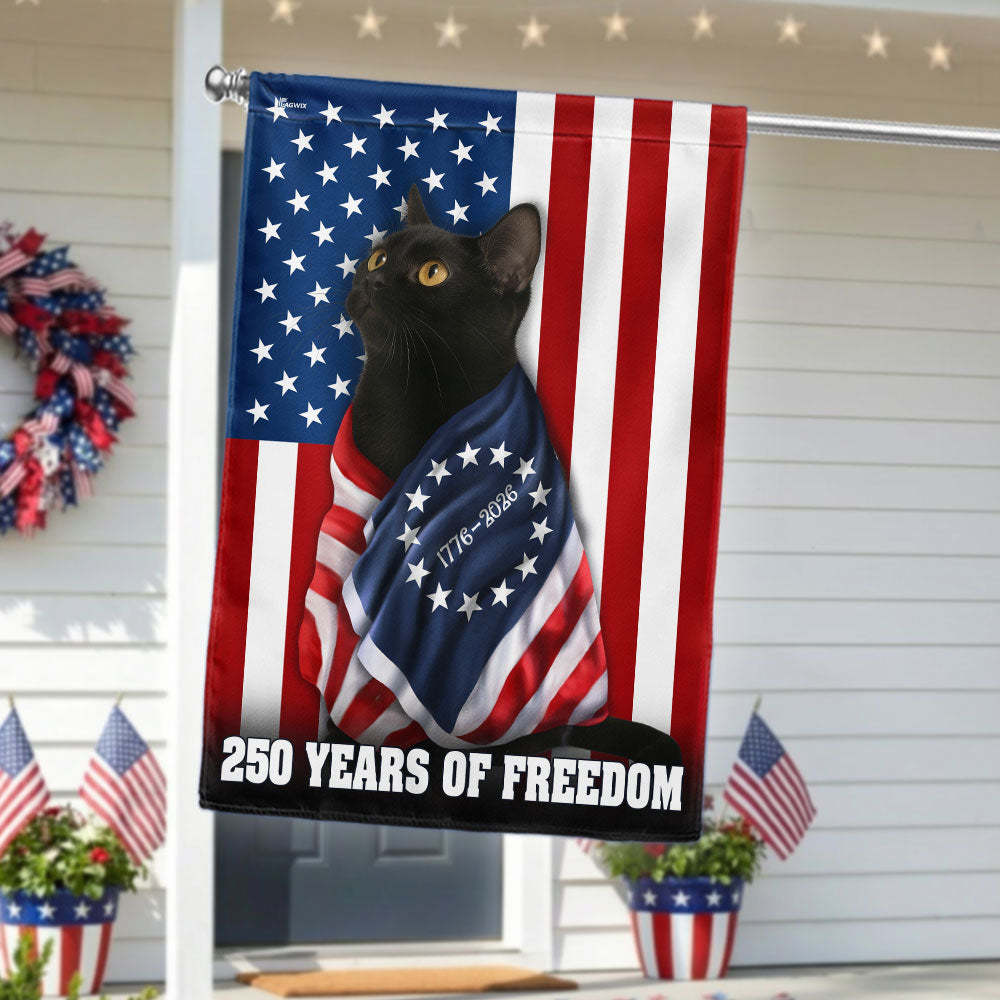 250 Years of Freedom Flag, 1776 2026 Black Cat Wrapped in Glory US Flag ...
