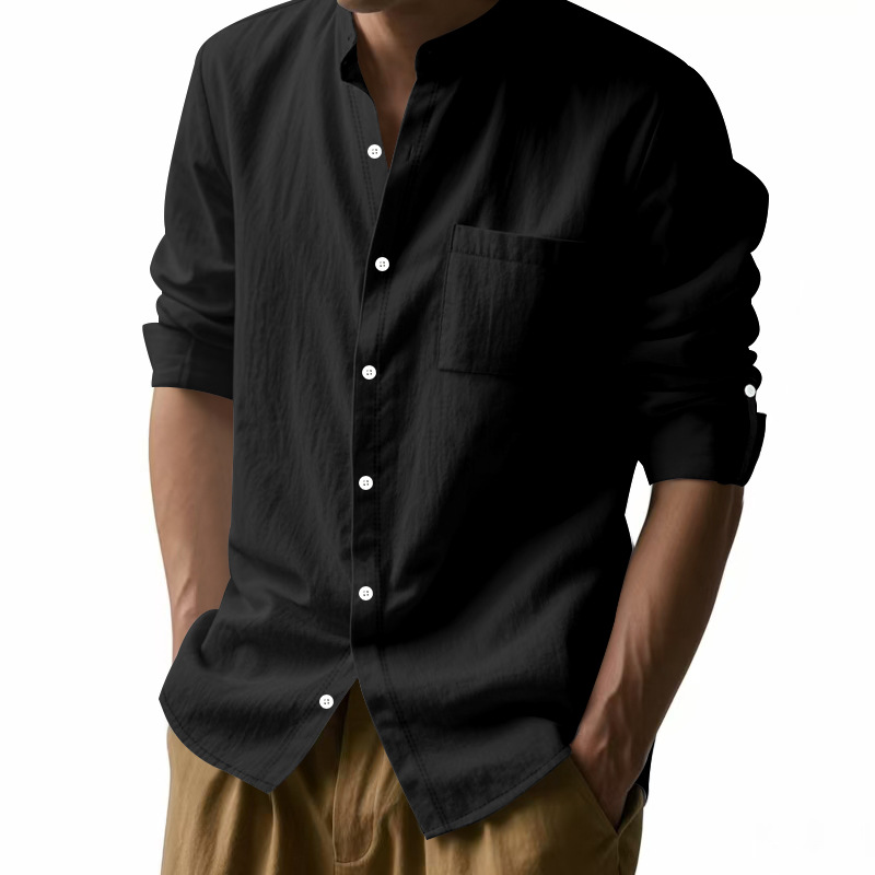 Men's Linen Stand Collar Shirt