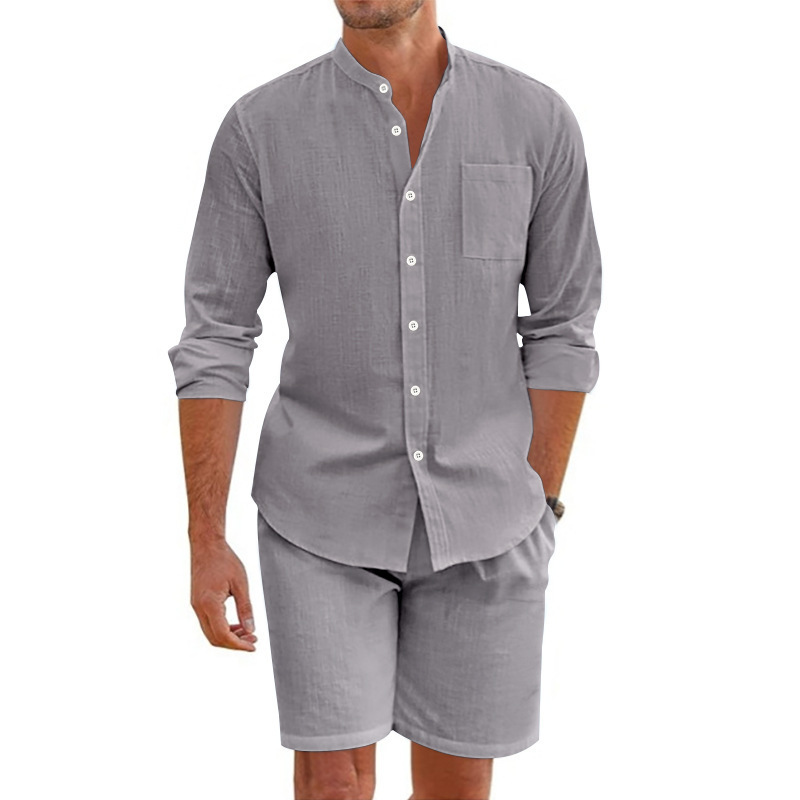 Men's Linen Long Sleeve Shirt & Shorts Set