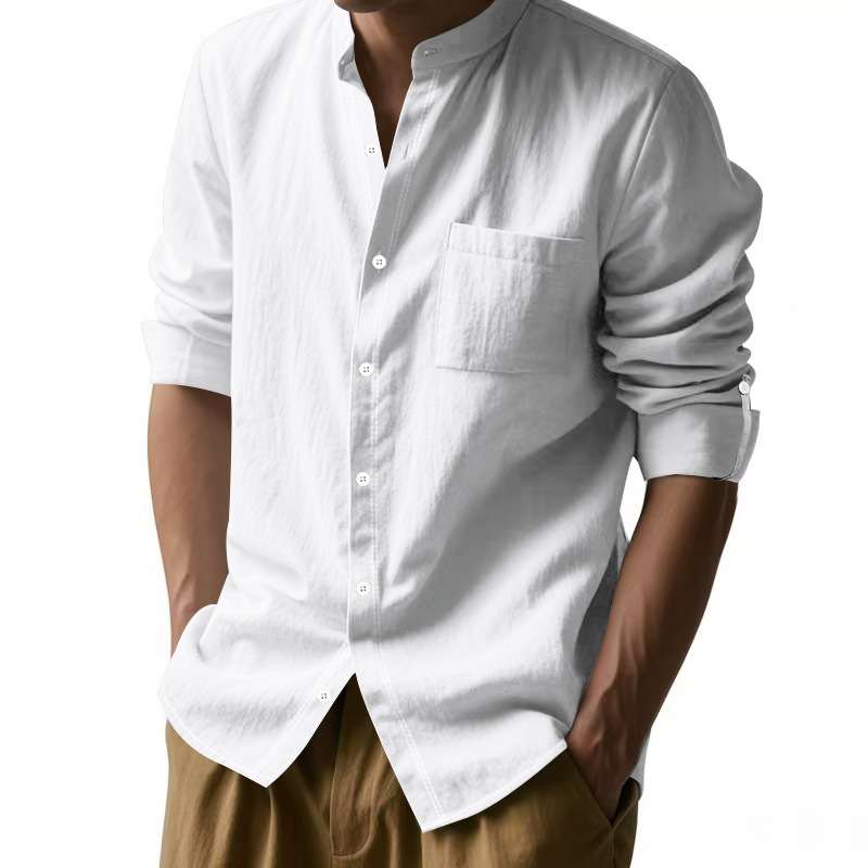 Men's Linen Stand Collar Shirt