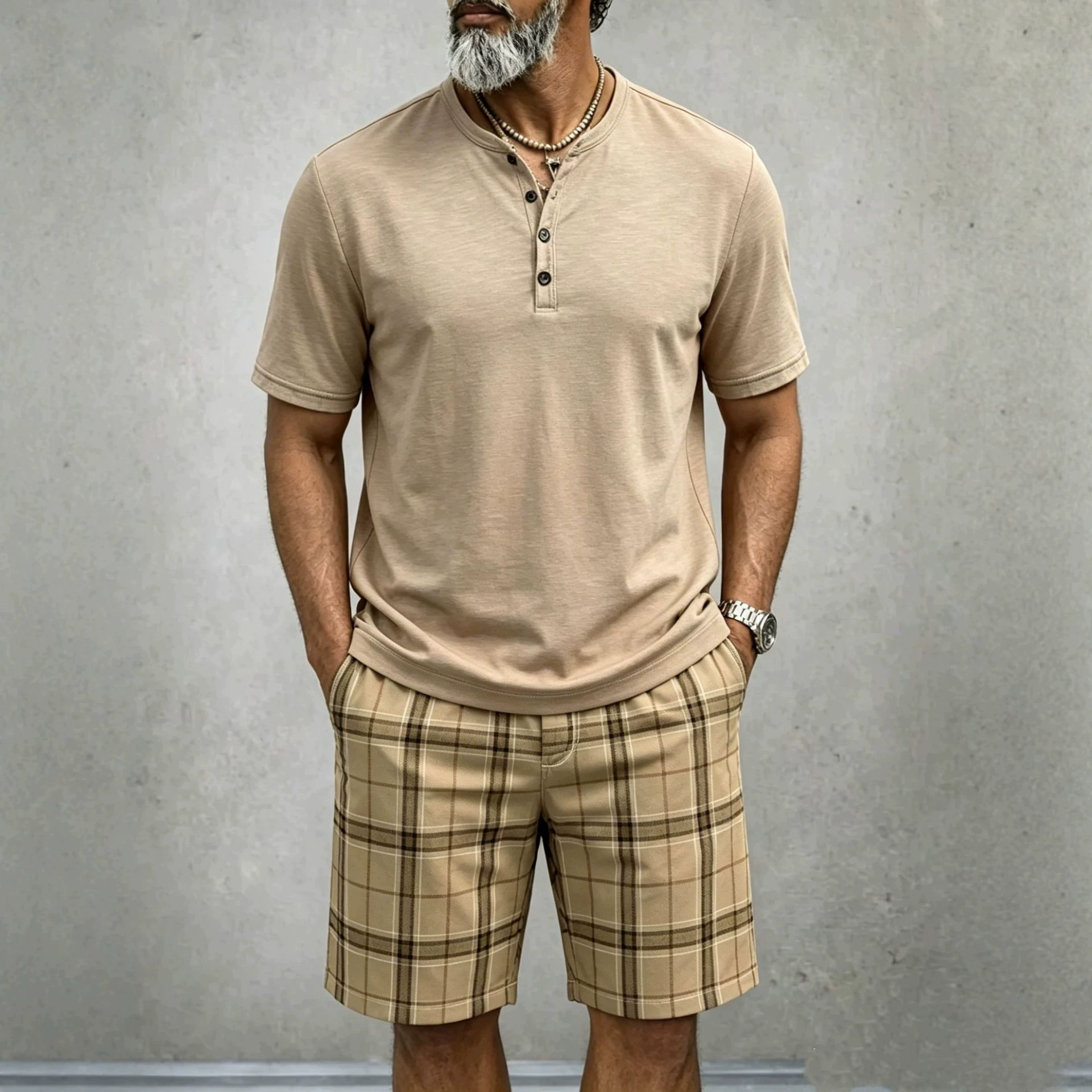 Men's Lightweight Vintage-Style Short-Sleeved Shirt And Shorts Two-Piece Set