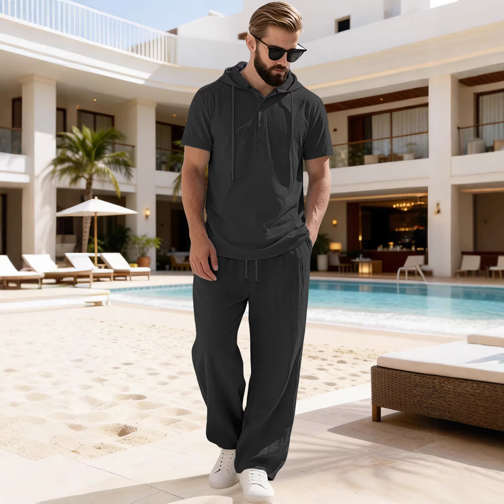 Men's Short Sleeve Hoodie & Pants Set