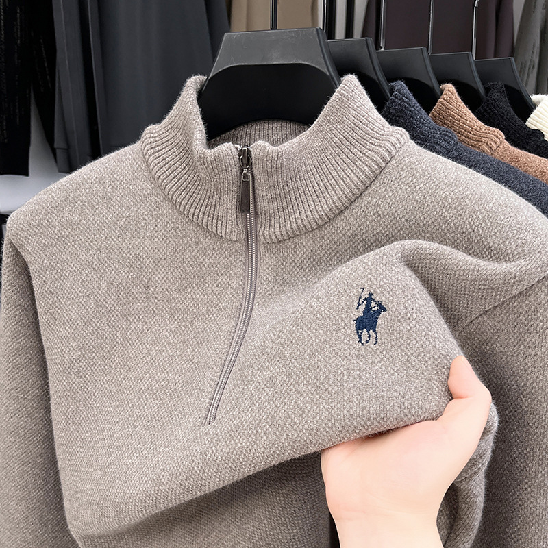 Men's Winter Fleece-Lined Zip-Up Turtleneck Sweater