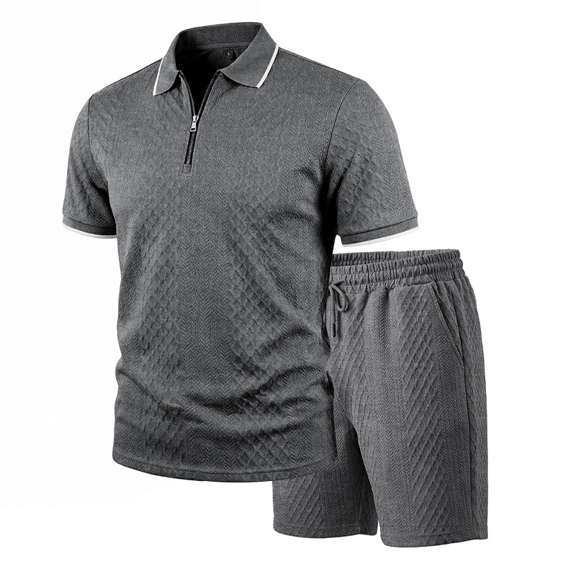 Men's Relaxed Short Sleeve Jacquard Shirt & Shorts Set