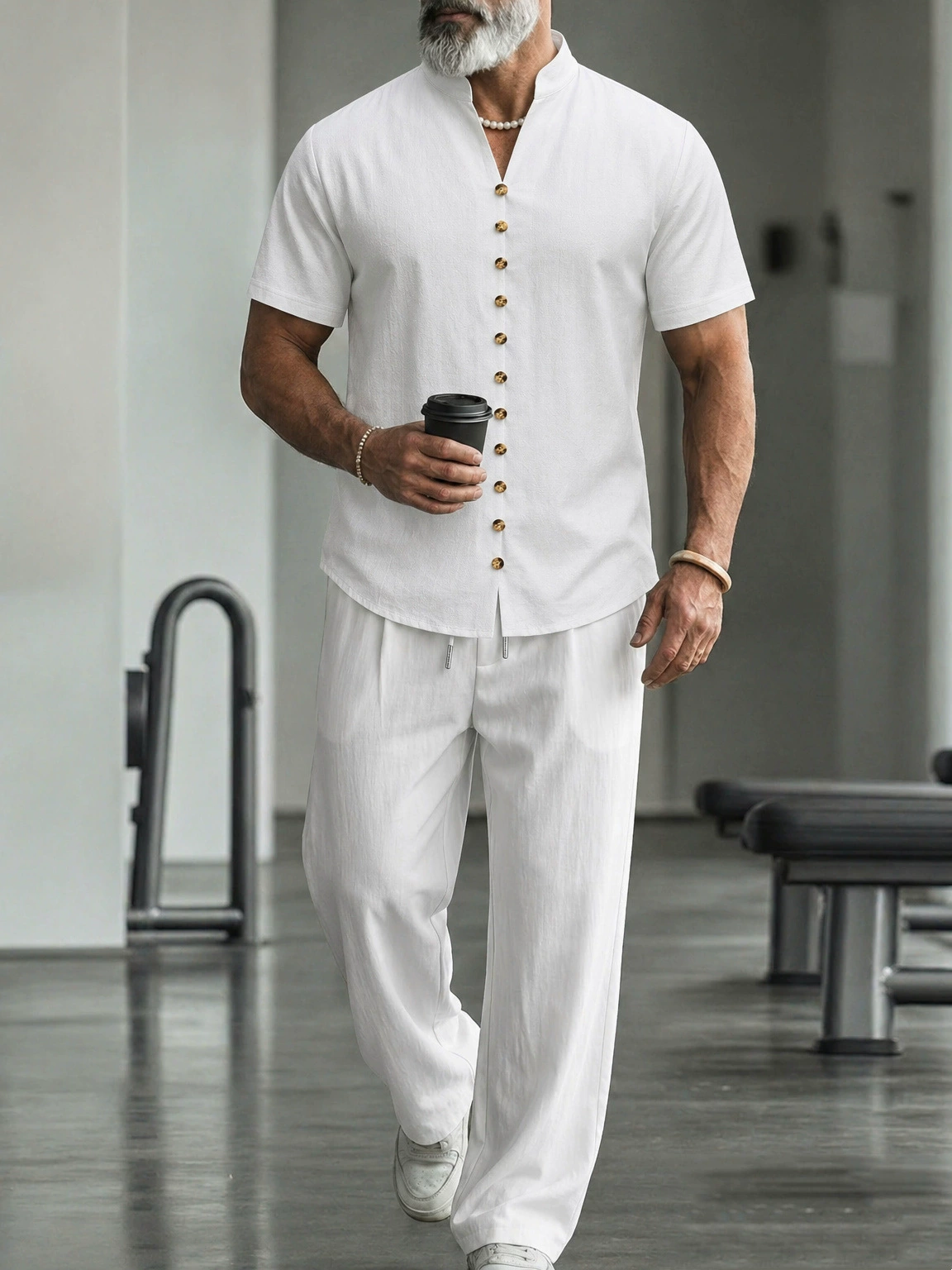 Men's Casual Linen Shirt And Pants Two-Piece Set