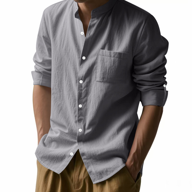 Men's Linen Stand Collar Shirt
