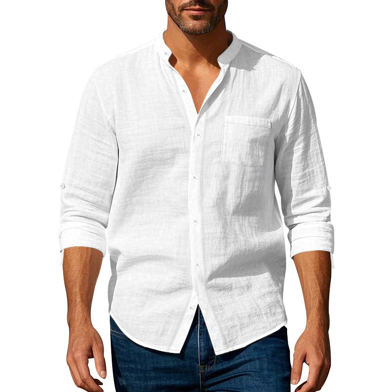 Men's Linen Stand Collar Shirt