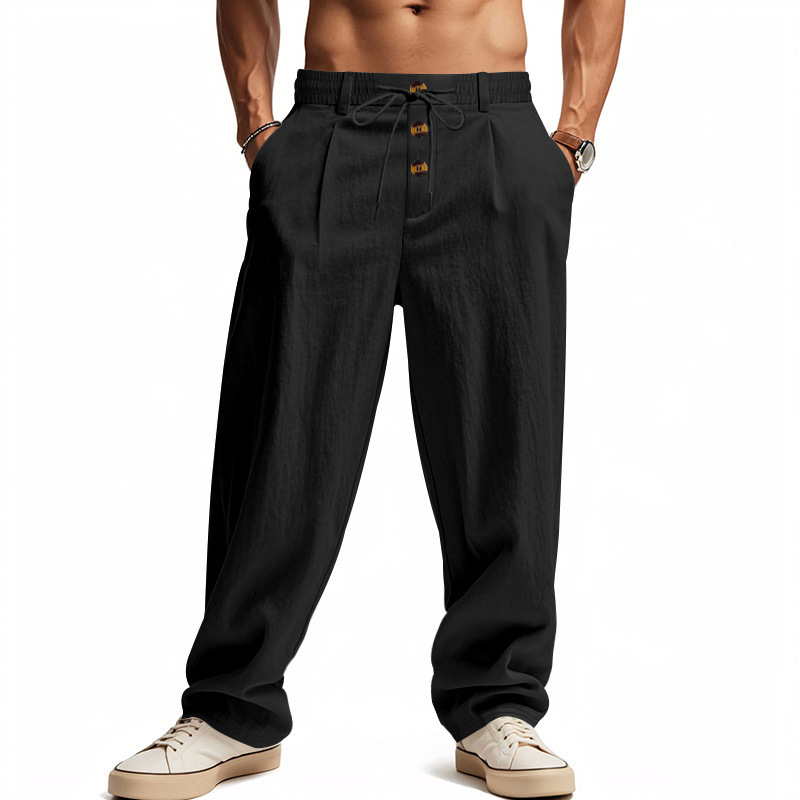 Men's Linen Relaxed Straight-Leg Pants