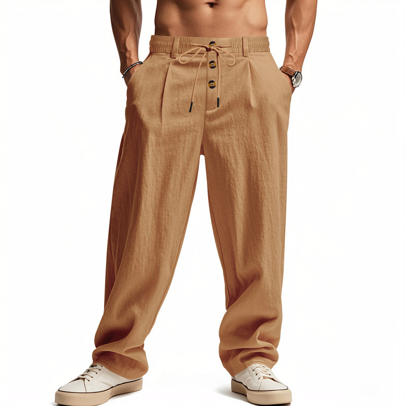 Men's Linen Relaxed Straight-Leg Pants