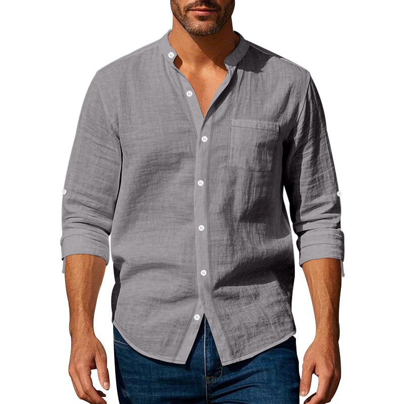 Men's Linen Stand Collar Shirt