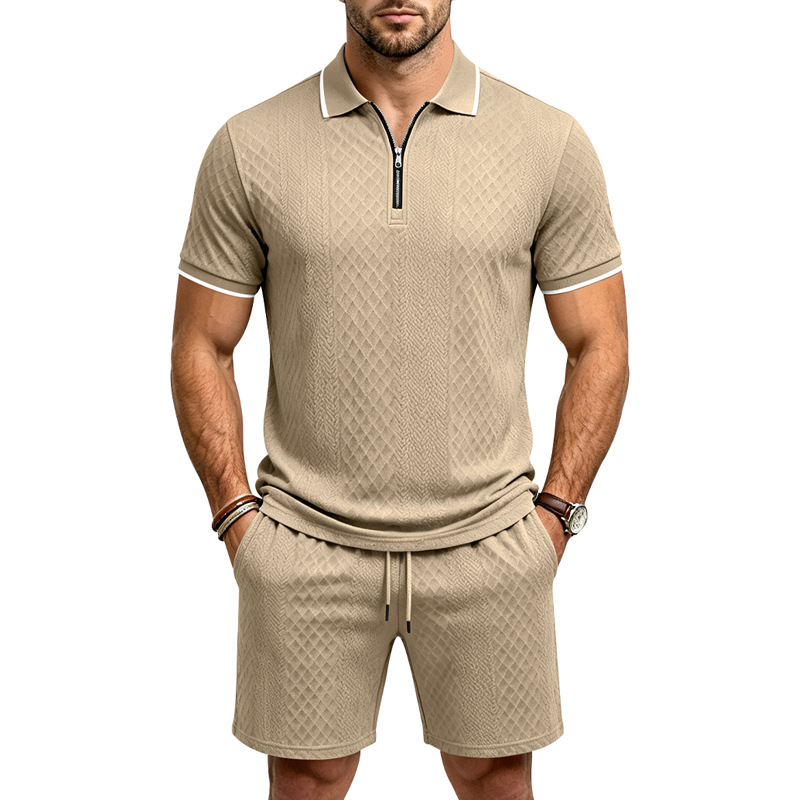 Men's Relaxed Short Sleeve Jacquard Shirt & Shorts Set