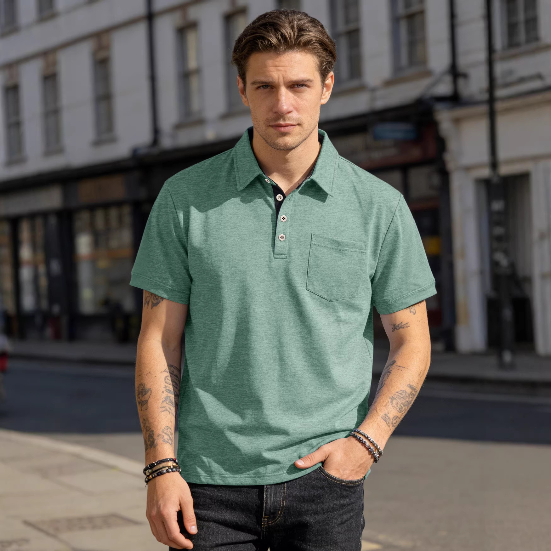 Men's Knit Short Sleeve Polo Shirt