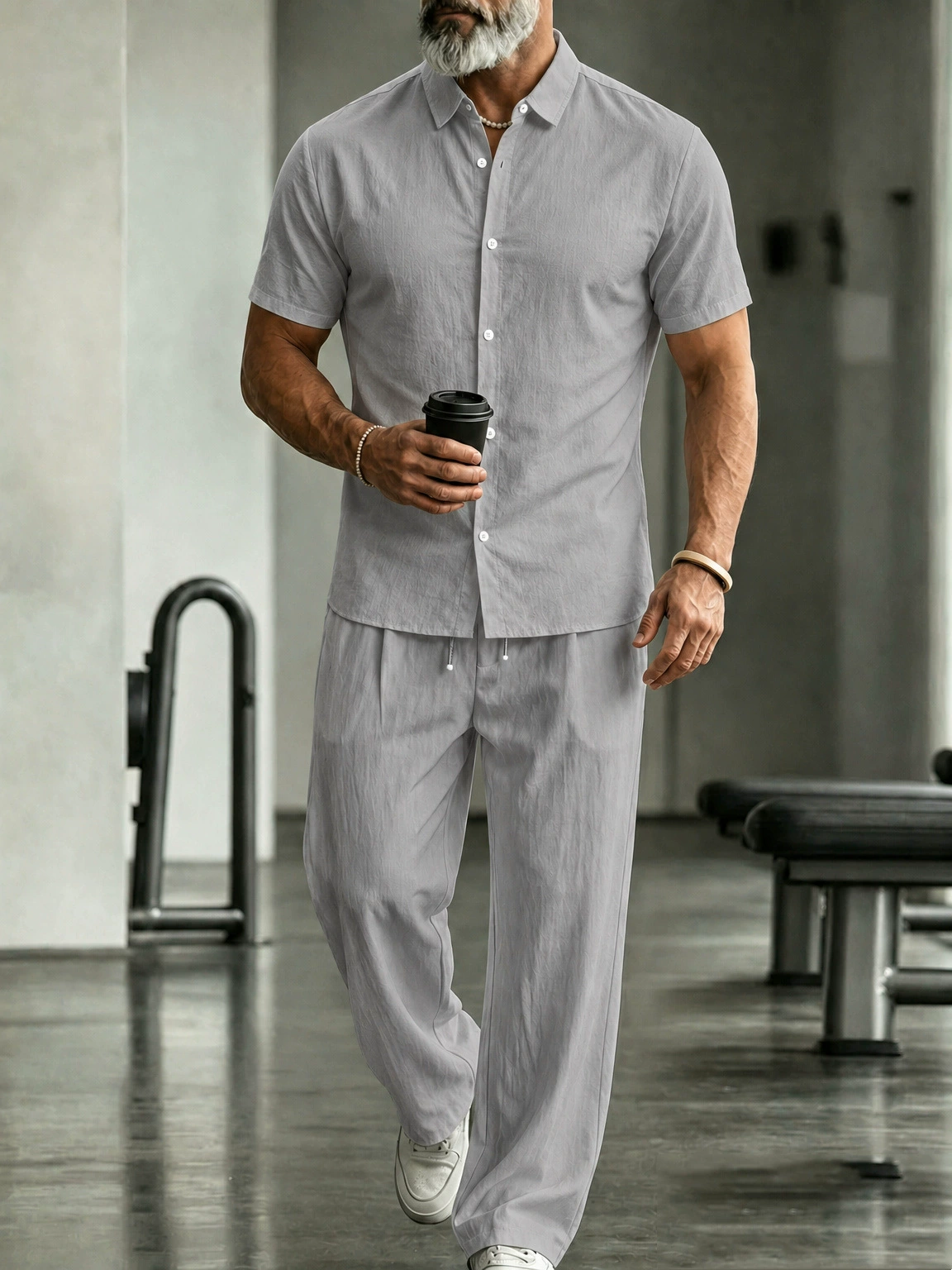 Men's Casual Linen Shirt And Pants Two-Piece Set