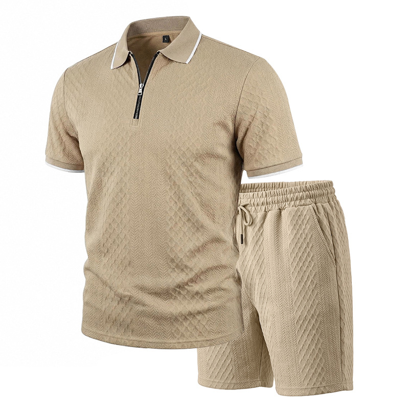 Men's Relaxed Short Sleeve Jacquard Shirt & Shorts Set