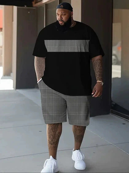 Men's Big & Tall Plaid Patchwork T-Shirt & Shorts 2-Piece Set