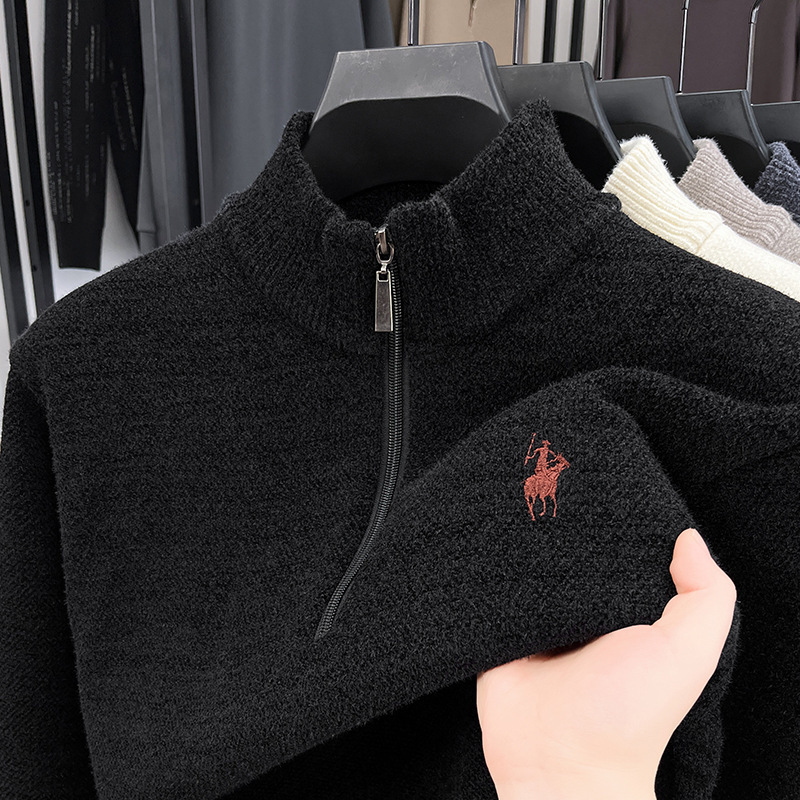 Men's Winter Fleece-Lined Zip-Up Turtleneck Sweater