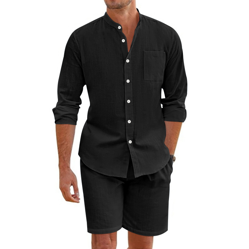 Men's Linen Long Sleeve Shirt & Shorts Set