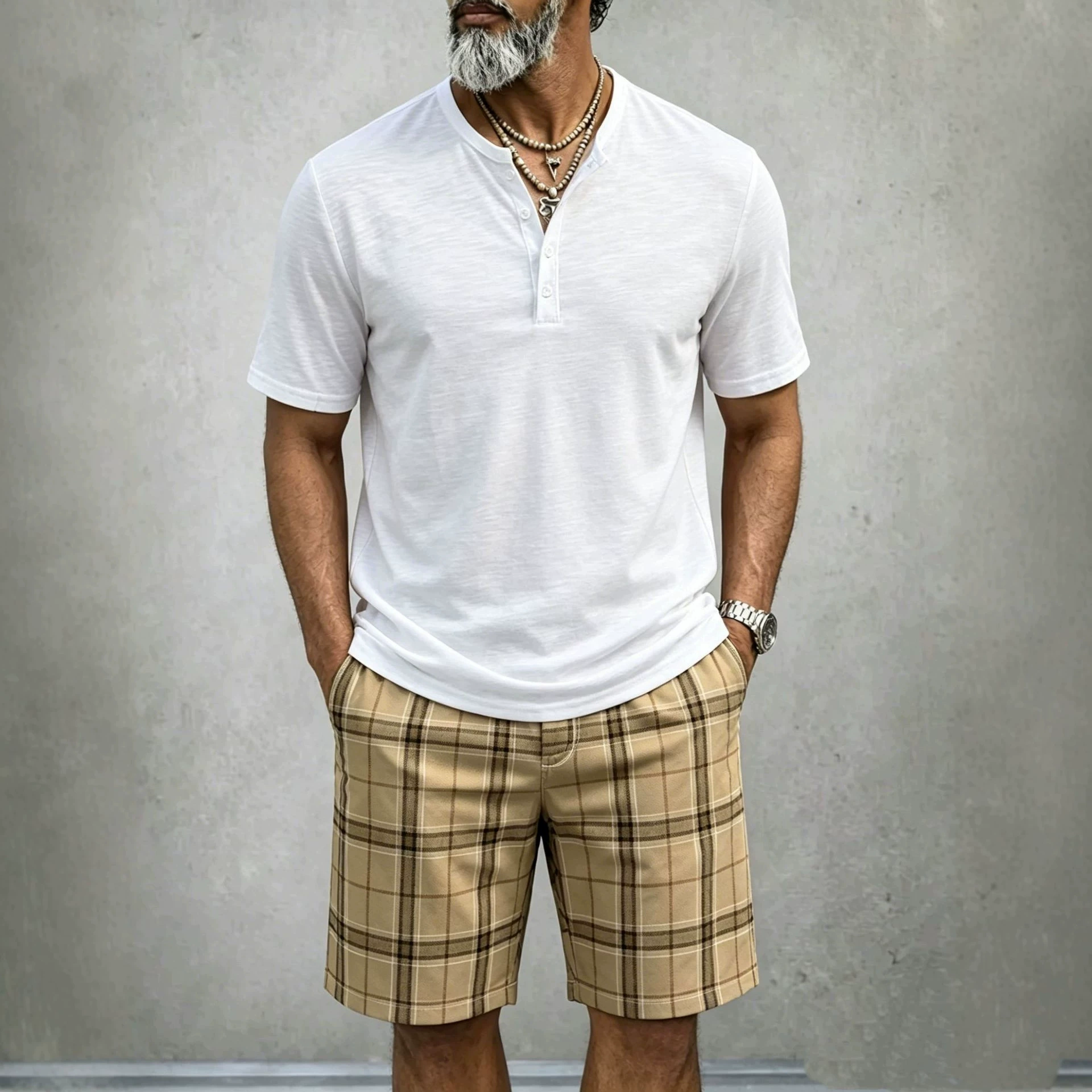 Men's Lightweight Vintage-Style Short-Sleeved Shirt And Shorts Two-Piece Set
