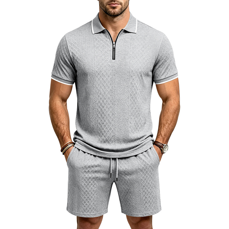 Men's Relaxed Short Sleeve Jacquard Shirt & Shorts Set