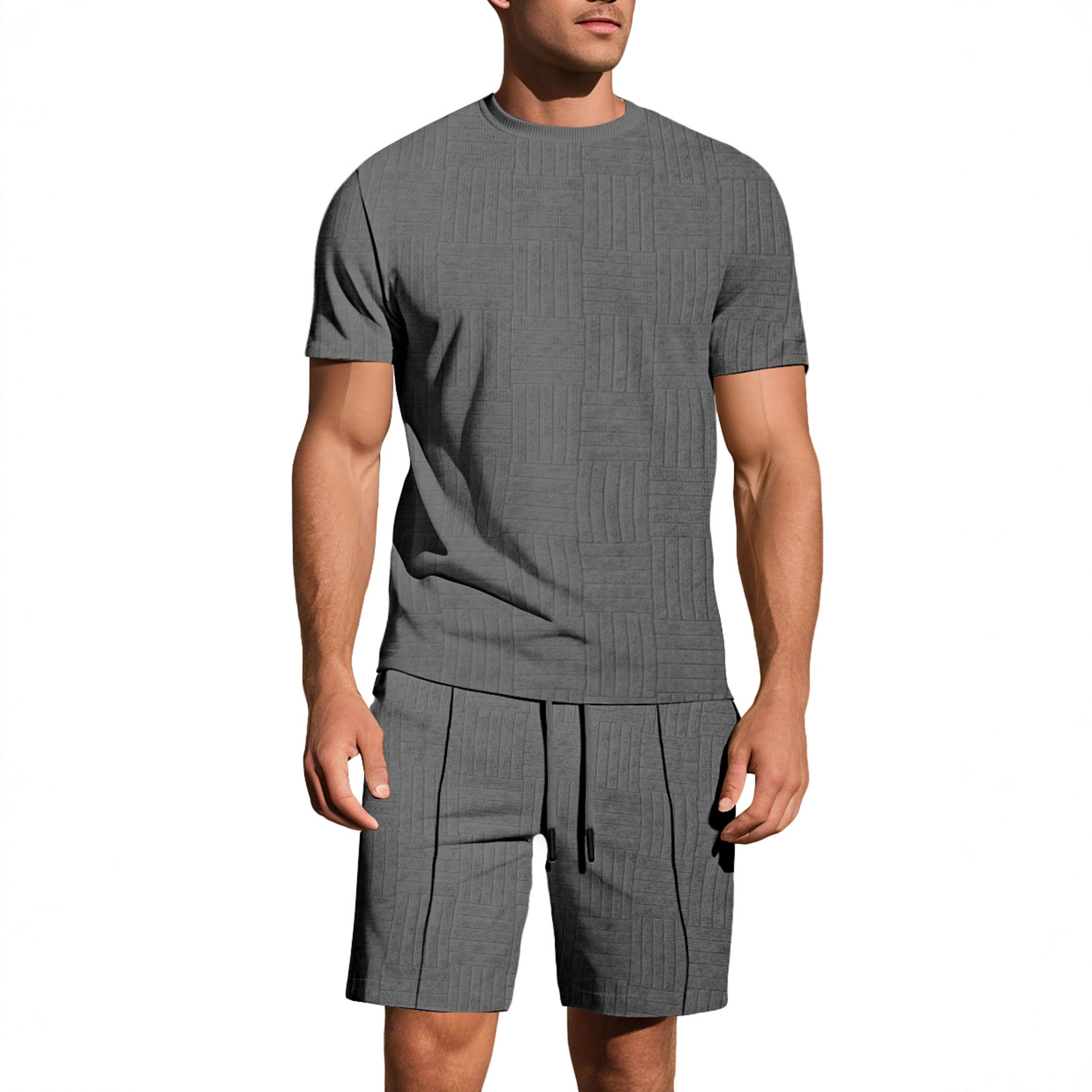 Men's Relaxed Short Sleeve Jacquard Shirt & Shorts Set