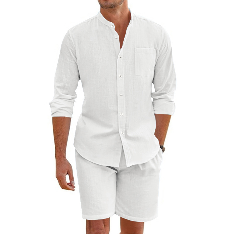 Men's Linen Long Sleeve Shirt & Shorts Set