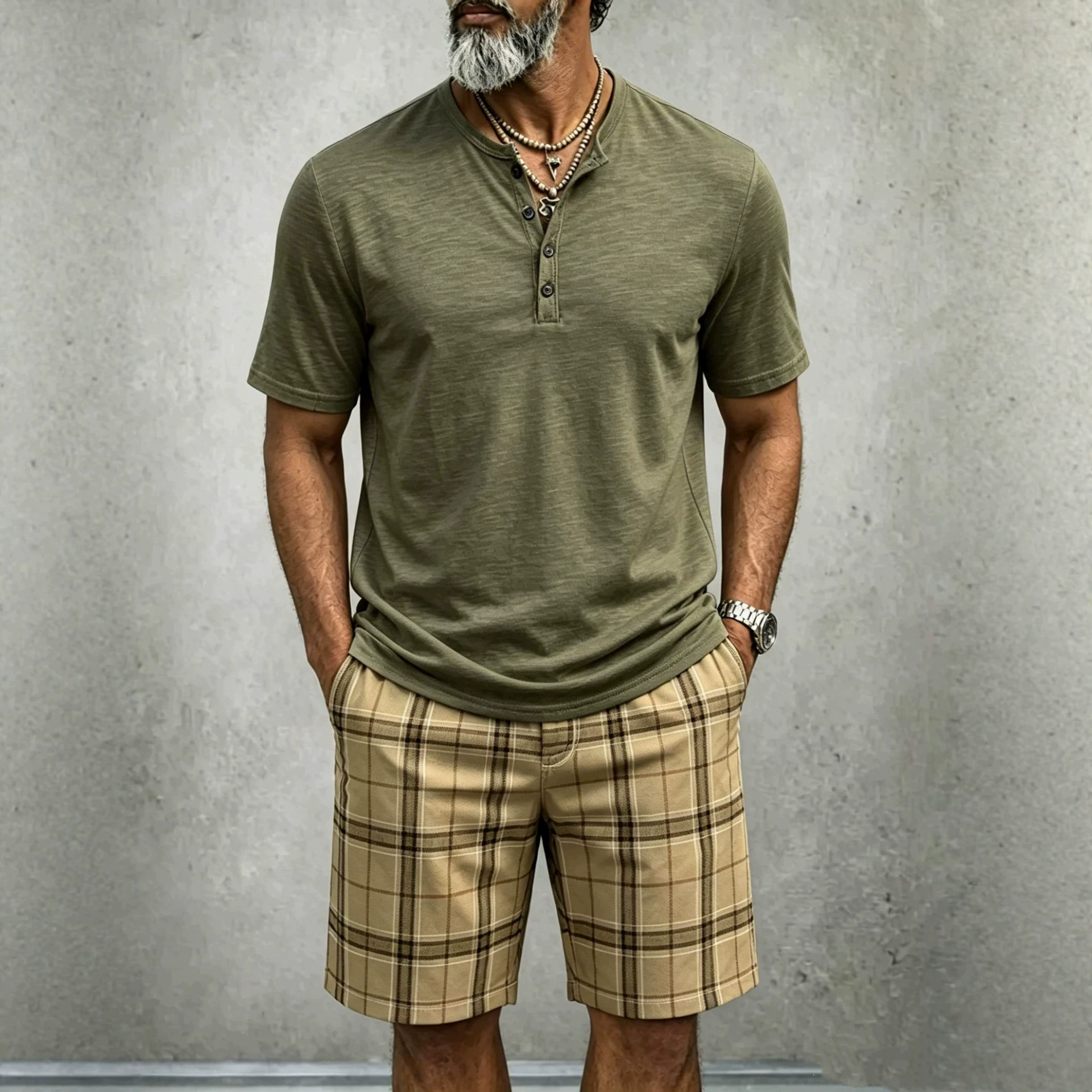 Men's Lightweight Vintage-Style Short-Sleeved Shirt And Shorts Two-Piece Set