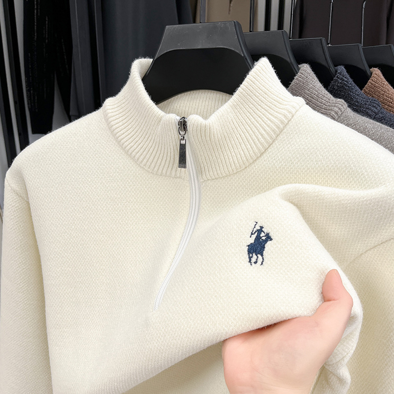 Men's Winter Fleece-Lined Zip-Up Turtleneck Sweater