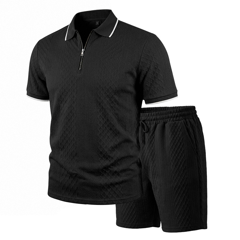 Men's Relaxed Short Sleeve Jacquard Shirt & Shorts Set