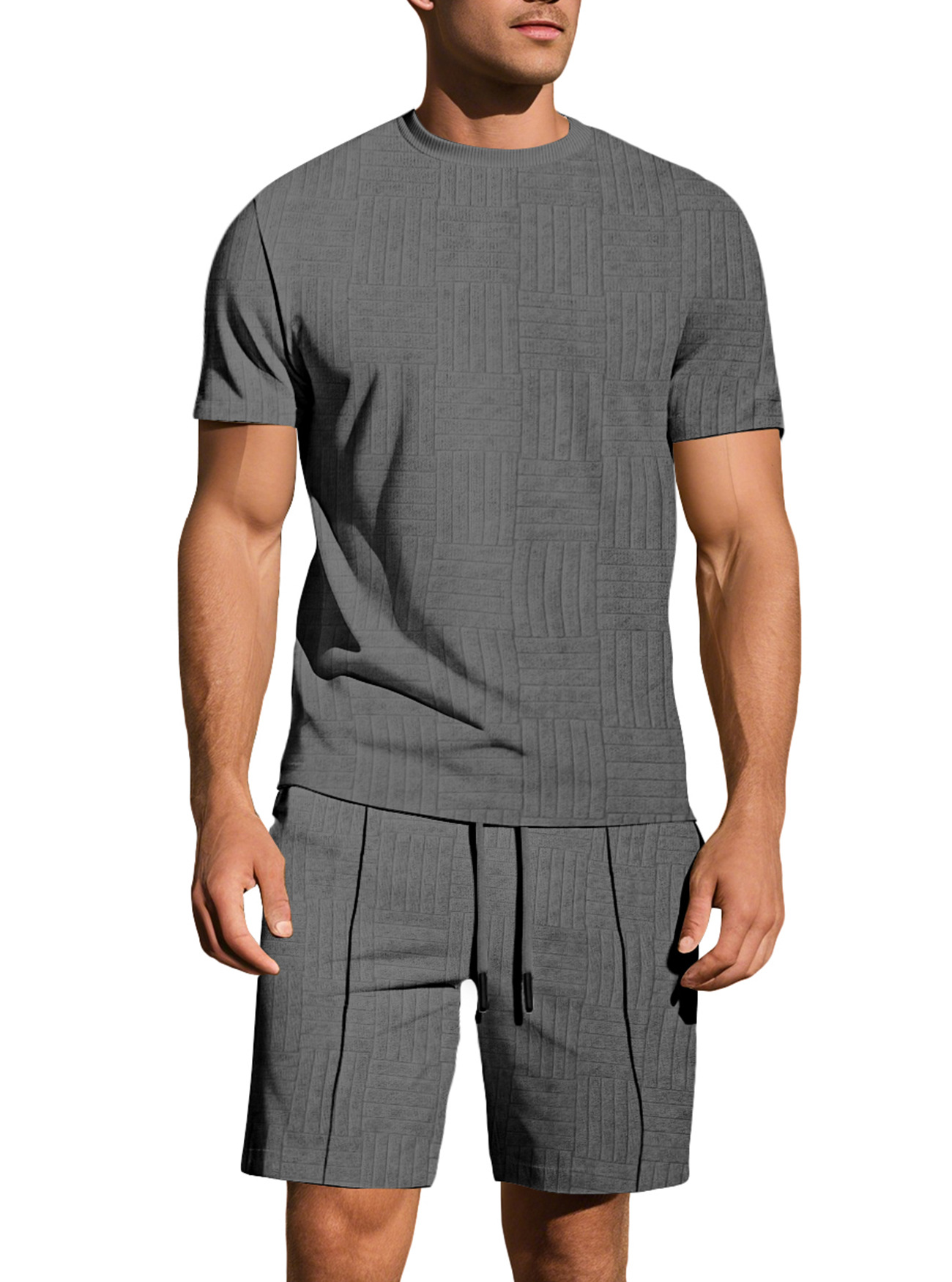 Men's Relaxed Short Sleeve Jacquard Shirt & Shorts Set