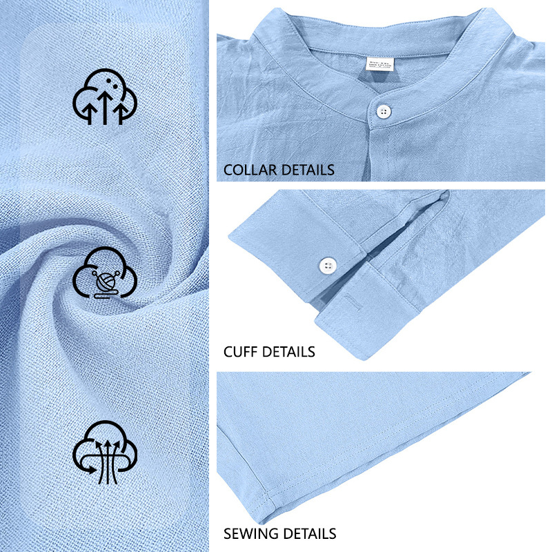 Men's Linen Long Sleeve Shirt & Shorts Set