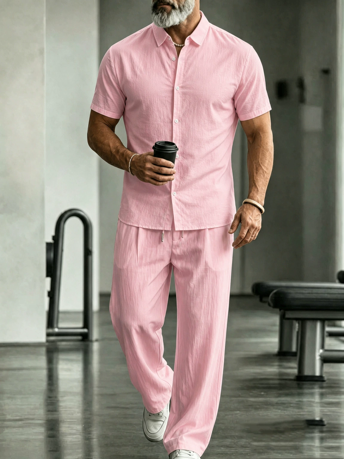 Men's Casual Linen Shirt And Pants Two-Piece Set